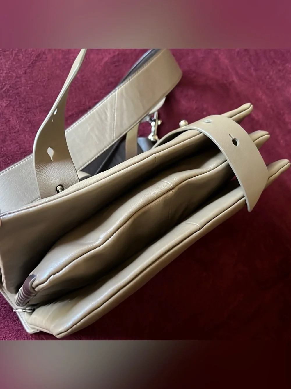 AllSaints Two Tone Taupe Gray Fin Lea Lamp Leather Box Messenger Shoulder Bag